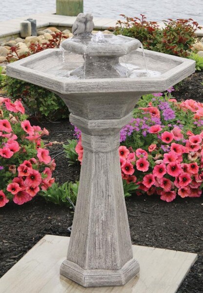 Chelsea Rustic Bird Fountain Octagon Basin Small Cement Spill Ways